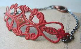 Painted copper filigree on a copper chain.