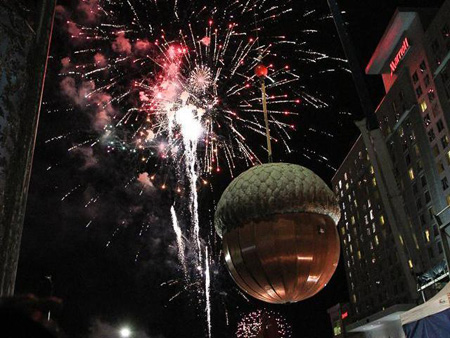 The copper acorn is a focal point of Raleigh, North Carolina on New Year's Eve