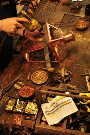 Handcrafting a Bevolo copper lantern. 