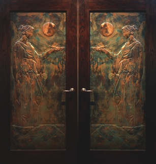 Allegorical Double Doors Copper Panels