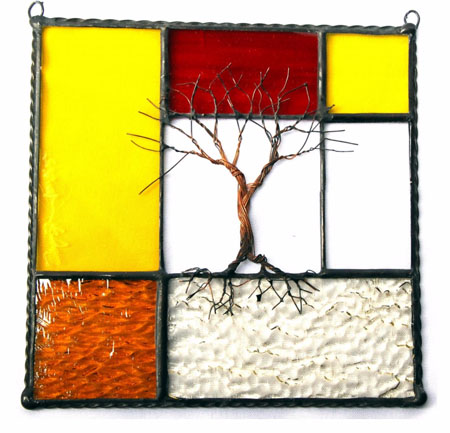 Stained glass and copper art by Terry Zigmund.  Photograph courtesy of Frog Hollow Craft and Gallery.