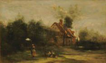 Jean-Baptiste-Camille Corot,   Scene near Douai: Children, Undated,  Oil on panel, 12¾ x 19¼" (Unframed), MMAC Permanent Collection Gift by transfer from Corcoran Gallery of Art