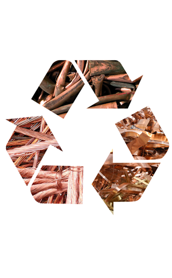 Recycle symbol made with copper materials